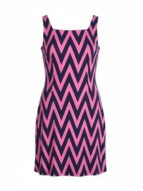 Julie Brown Pink Navy Chevron Sleeveless Shift Dress Size M